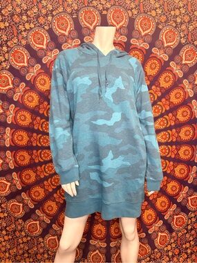 Victoria Secret Pink Turquoise Camo Hoodie Sweatshirt Dress